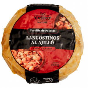 Tortilla de Patatas con Langostinos al Ajillo